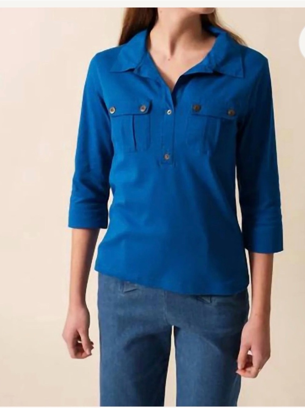 Saint James Oleron Polo Shirt Blue Size 6, French 38 (XS), retail $179